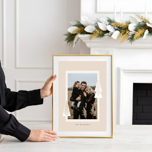 Modern Stripe Lijst Evergreen Kerstboom Foto Poster
