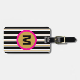 Modern Stripe Monogram Bagagelabel - zwart/goud