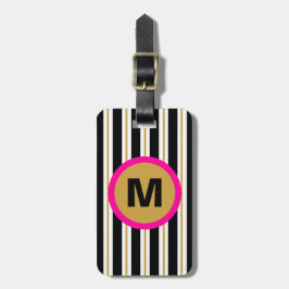 Modern Stripe Monogram Bagagelabel - zwart/goud