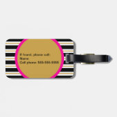 Modern Stripe Monogram Bagagelabel - zwart/goud (Achterkant horizontaal)