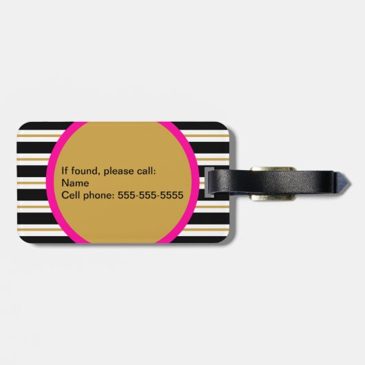 Modern Stripe Monogram Bagagelabel - zwart/goud (Achterkant horizontaal)