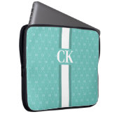 Modern Stripe Monogram met Ontwerppatroon Blauw La Laptop Sleeve (Voorkant Rechts)