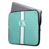 Modern Stripe Monogram met Ontwerppatroon Blauw La Laptop Sleeve (Voorkant Links)