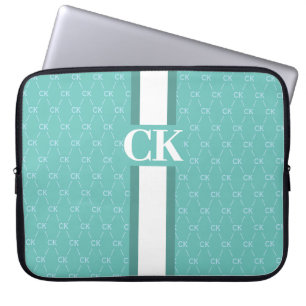 Modern Stripe Monogram met Ontwerppatroon Blauw La Laptop Sleeve