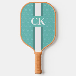 Modern Stripe Monogram met Ontwerppatroon Blauw Pickleball Paddle