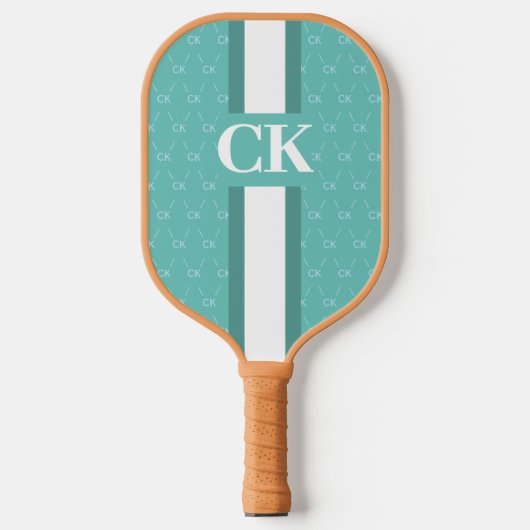 Modern Stripe Monogram met Ontwerppatroon Blauw Pickleball Paddle (Voorkant)