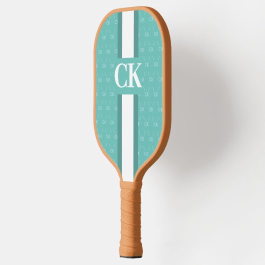 Modern Stripe Monogram met Ontwerppatroon Blauw Pickleball Paddle (Links)