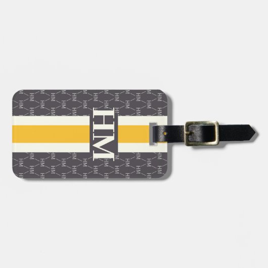 Modern Stripe Monogram met Ontwerppatroon grijs Bagagelabel (Voorkant horizontaal)
