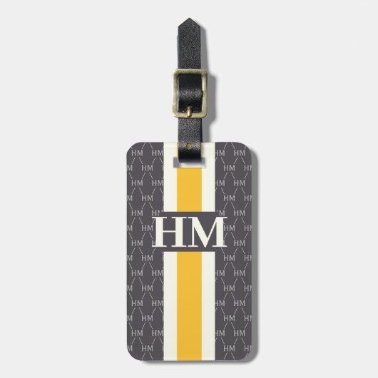 Modern Stripe Monogram met Ontwerppatroon grijs Bagagelabel (Voorkant verticaal)
