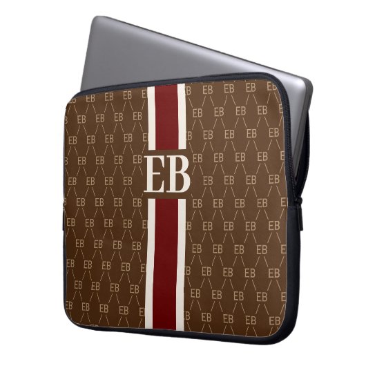 Modern Stripe Monogram met Ontwerppatroon Laptop Sleeve (Voorkant Links)