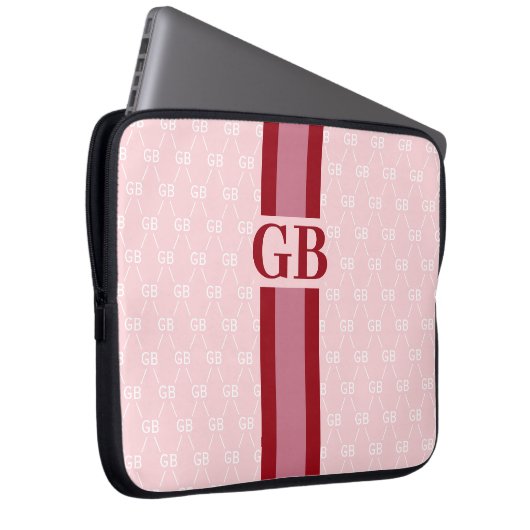 Modern Stripe Monogram met Ontwerppatroon Roze Laptop Sleeve (Voorkant Rechts)