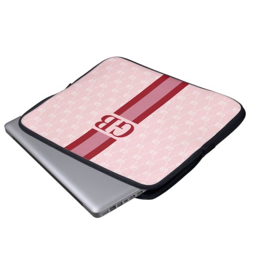 Modern Stripe Monogram met Ontwerppatroon Roze Laptop Sleeve (Voorkant onderkant)