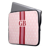 Modern Stripe Monogram met Ontwerppatroon Roze Laptop Sleeve (Voorkant Links)
