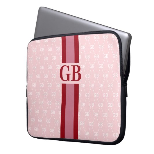 Modern Stripe Monogram met Ontwerppatroon Roze Laptop Sleeve (Voorkant Links)