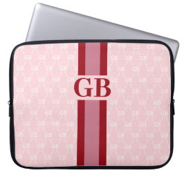 Modern Stripe Monogram met Ontwerppatroon Roze Laptop Sleeve