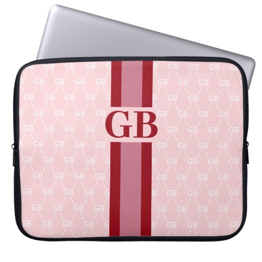 Modern Stripe Monogram met Ontwerppatroon Roze Laptop Sleeve (Voorkant)