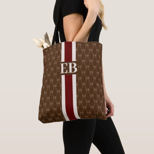 Modern Stripe Monogram met Ontwerppatroon Tote Bag (Dichtbij)