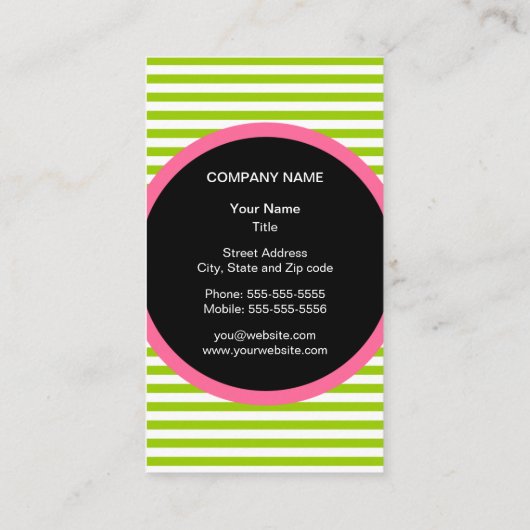 Modern Stripe Monogram Visitekaartje - Groen/Wit (Achterkant)