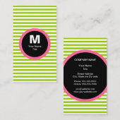 Modern Stripe Monogram Visitekaartje - Groen/Wit (Voorkant / Achterkant)