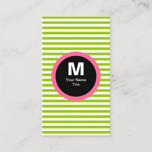Modern Stripe Monogram Visitekaartje - Groen/Wit (Voorkant)