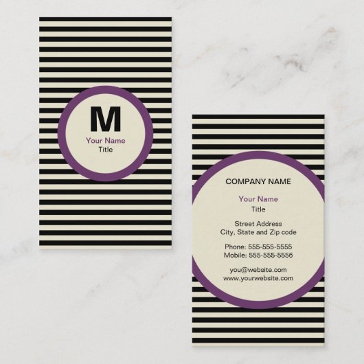 Modern Stripe Monogram Visitekaartje - Zwart/Crème (Voorkant / Achterkant)