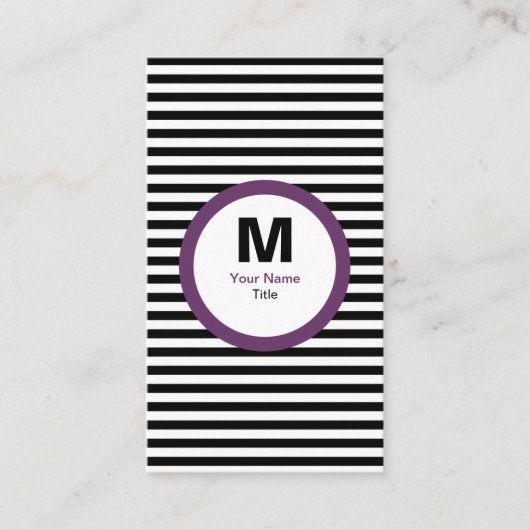Modern Stripe Monogram Visitekaartje - zwart/wit (Voorkant)