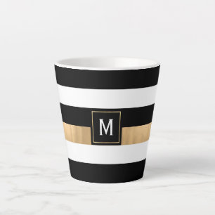 Modern Stripe Monogrammed Latte Mok