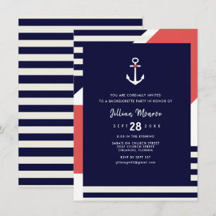 Modern Stripe Nautical Anchor Bachelorette Party Kaart