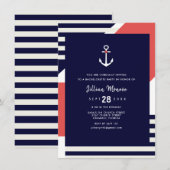 Modern Stripe Nautisch Anker Bachelorette Party Kaart (Voorkant / Achterkant)