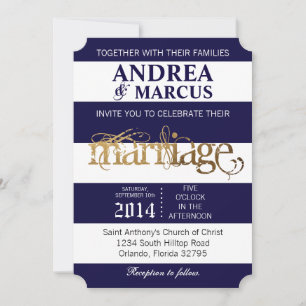 Modern Stripe Navy White 5x7 Wedding Invitation Kaart