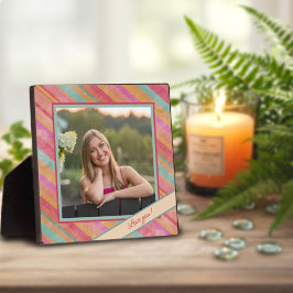 Modern Stripe Pastel Foto Gepersonaliseerd Liefde Fotoplaat