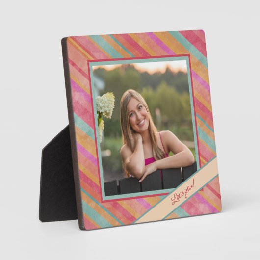Modern Stripe Pastel Foto Gepersonaliseerd Liefde  Fotoplaat (Voorkant)