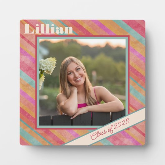 Modern Stripe Pastel Fotonaam Custom Afstuderen Fotoplaat (Voorkant)