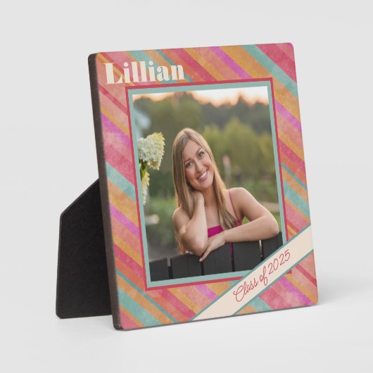 Modern Stripe Pastel Fotonaam Custom Afstuderen Fotoplaat (Voorkant)