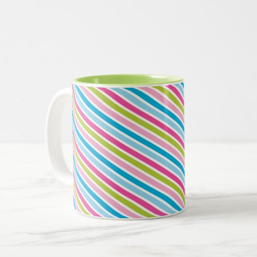 MODERN STRIPE PATROON feestelijk roze blauw groen Tweekleurige Koffiemok (Voorkant links)