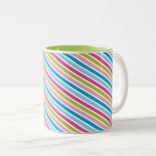 MODERN STRIPE PATROON feestelijk roze blauw groen Tweekleurige Koffiemok (Voorkant rechts)