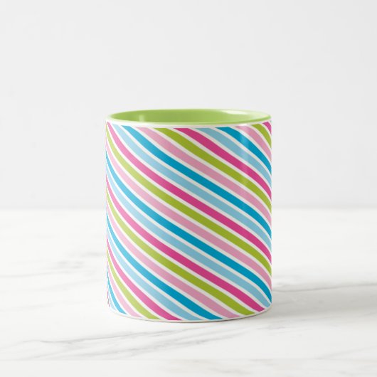 MODERN STRIPE PATROON feestelijk roze blauw groen Tweekleurige Koffiemok (Center)