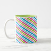MODERN STRIPE PATROON feestelijk roze blauw groen Tweekleurige Koffiemok (Links)
