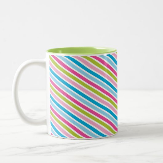 MODERN STRIPE PATROON feestelijk roze blauw groen Tweekleurige Koffiemok (Links)