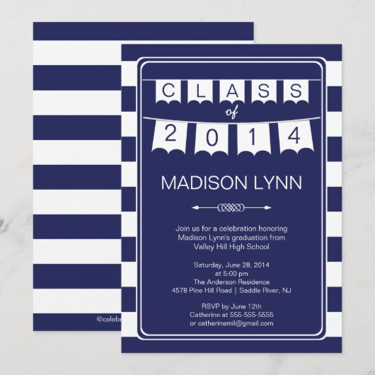 Modern Stripe Pennant Bunting Graduation Party Kaart (Voorkant / Achterkant)