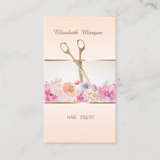 Modern, Stripe, Scissors, Flowers Appointcard Aanbevelingskaartje (Voorkant)