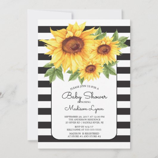 Modern Stripe Zonnebloem Baby shower Invitation Kaart (Voorkant)