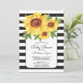 Modern Stripe Zonnebloem Baby shower Invitation Kaart (Staand voorkant)