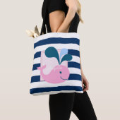 Modern Striped, Cartoon Whale - Persoonlijk Tote Bag (Dichtbij)