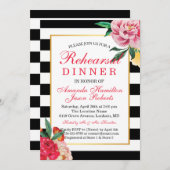 Modern Striped Floral Peony Rehearsal diner Kaart (Voorkant / Achterkant)
