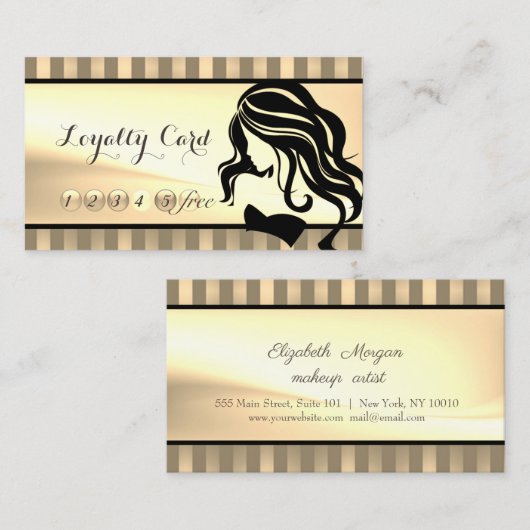 Modern, Striped, Girl Silhouette Loyalty Kaart (Voorkant / Achterkant)