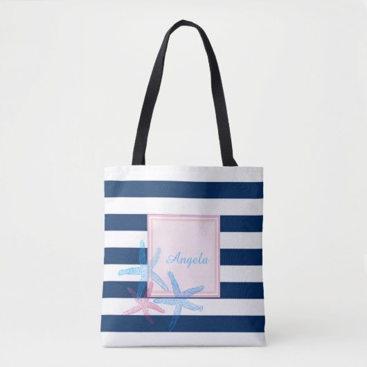 Modern Striped, Hawaii Hibiscus - Personalized Tote Bag (Voorkant)