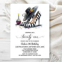 Modern Striped High Heel Shoes 21st Birthday Kaart