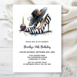 Modern Striped High Heel Shoes Birthday Party Kaart