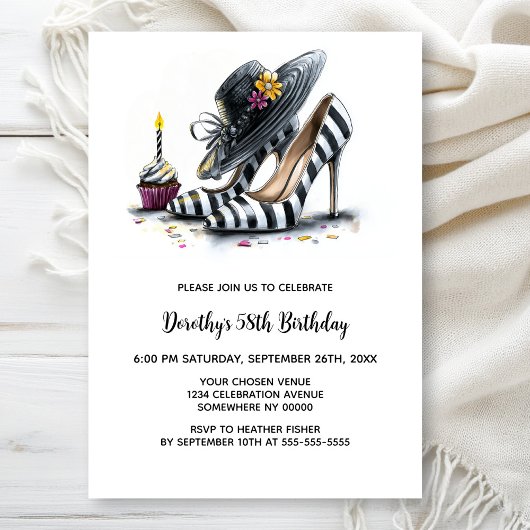 Modern Striped High Heel Shoes Birthday Party Kaart